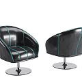 Modern Black Accent Chair With Blue Stitching And Round Chrome Base
