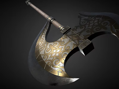 Ornate Ancient Axe With Intricate Golden Carvings And Sturdy Wooden Handle 3d model Ornate Ancient Axe With Intricate Golden Carvings And Sturdy Wooden Handle 3d model