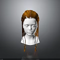 Character With Orange Braided Wig And Spiked Front On White Mannequin Head