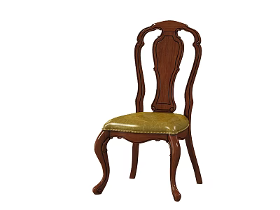 Classic Wooden Dining Chair with Carved Backrest and Green Padded Seat 3d model
