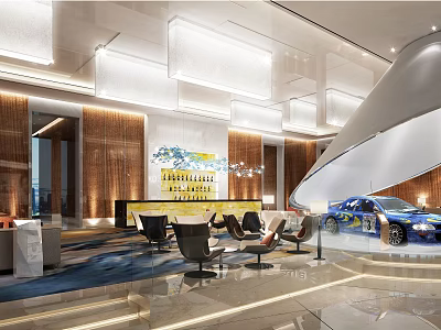 Luxury Modern Interior Design With Reception Counter Seating And Decorative Lighting 3d model