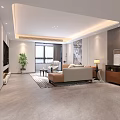 Modern Living and Dining Room Interior With TV Wall Sofa Coffee Table And Potted Plant