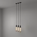 Three Modern Pendant Lights With Black Cords And Long Light Colored Translucent Shades 3d model