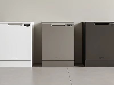 Three Different Colored Dishwashers Side by Side as Modern Kitchen Appliances 3d model