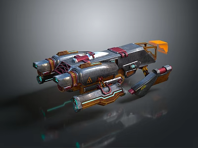 Futuristic Metallic Weapon With Cannons Thrusters Mechanical Parts And Colorful Accents 3d model
