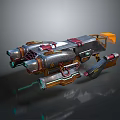 Futuristic Metallic Weapon With Cannons Thrusters Mechanical Parts And Colorful Accents