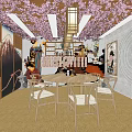Japanese Style Private Dining Room With Cherry Blossom Ceiling Round Table And White Chairs