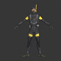 Professional Black Yellow Full Body Diving Suit with Snorkel Mask and Fins