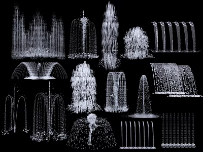 Various Decorative Fountain Designs With Different Water Spray Patterns And Structures 3d model