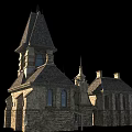 Ancient Architecture Featuring Towered Roofs Stone Brick Walls and Ornate Windows 3d model