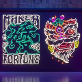 Decorative Neon Lighting With Lion Head Design And Makers Fortune Lettering On Brick Wall