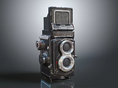 Vintage Rolleiflex Twin Lens Reflex Camera With Classic Black Body And Metal Parts 3d model