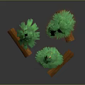 Stylized 3D Green Pine Trees With Natural Wooden Logs Decoration