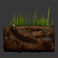 Cartoon Scene of Smiling Brown Rock With Green Grass and Small White Mushrooms