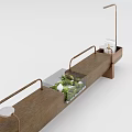 Modern Wooden Landscape Seat With Metal Armrests And Integrated Green Plants