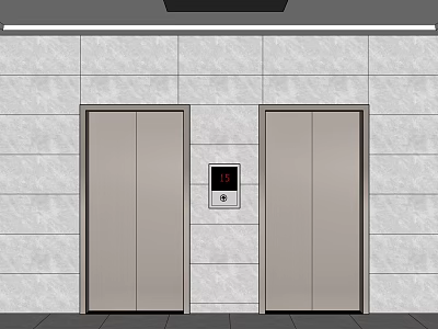 Elevator Lobby Interior With Two Elevators Gray Tiled Walls And Floor Indicator Panel 3d model