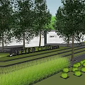 Residential Landscape Design With Modern Perforated Wall Trees Grass And Entrance Area