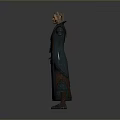 Detailed 3D Fantasy Character Wearing Long Robe With Green Red Design