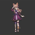 3D Anime Character With Cat Ears Pink Hair And Stylish Purple Dress