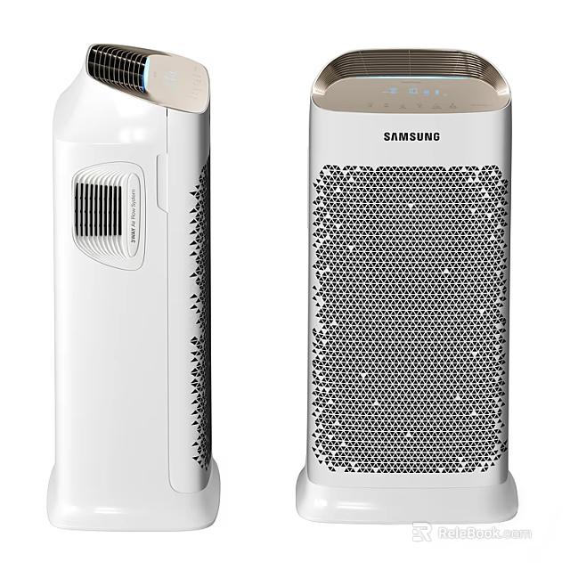 Smart Samsung Air Purifiers With Two Units White Mesh Panel Design 3d model