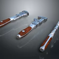 Adjustable Wrenches Three Pieces With Metal Body And Wooden Handles