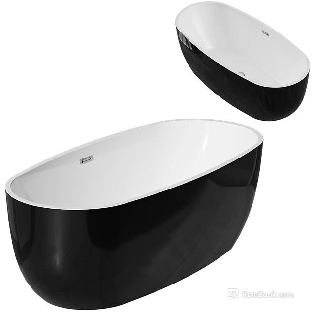 Modern Freestanding Bathtub with Black Exterior White Interior and Smooth Oval Shape Design 3d model 