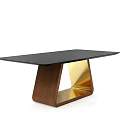 Modern Black Dining Table With Wooden Gold Metal Geometric Leg Base Design