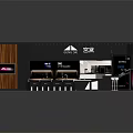 Modern Exhibition Booth Interior Design With Wooden Panels Display Counters Stools And CHRONOS Signage