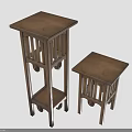 Wooden Tall And Short Furniture Pieces With Square Top And Carved Design Details