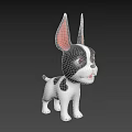 Cute Black And White Cartoon Dog With Big Pink Ears Standing On Black Background