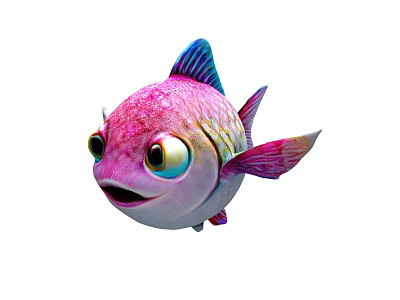Adorable Vibrant Cartoon Fish With Pink Body Blue Fins And Big Eyes 3d model