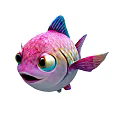 Adorable Vibrant Cartoon Fish With Pink Body Blue Fins And Big Eyes