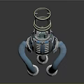 Industrial Mechanical Device With Blue Pipes White Base And Metal Structure