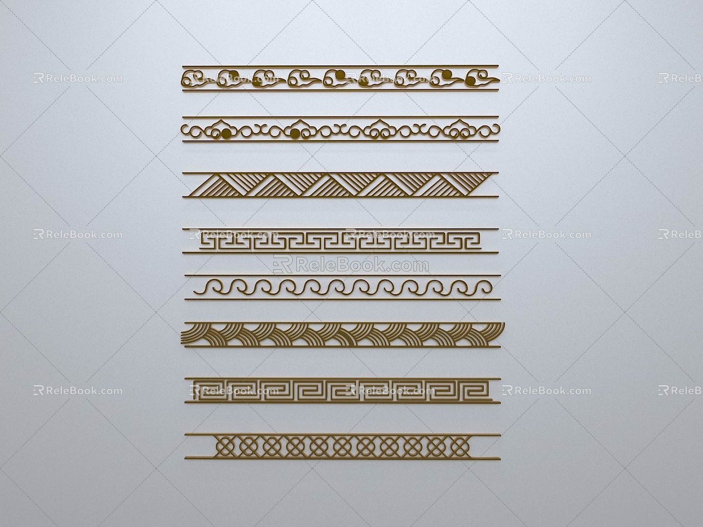 Chinese-style window grilles line silhouette pane window sill border engraved window edge strip construction 3d model