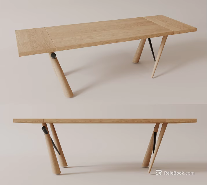 Modern Minimalist Wooden Dining Table With Sleek Legs And Natural Oak Finish 3d model 