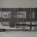 Black And Silver Metal Pipes Arranged On Wall With Various Connections And Fittings