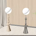 Modern Floor Lamps With White Spherical Shades And Wooden Metal Bases In Interior With Plant
