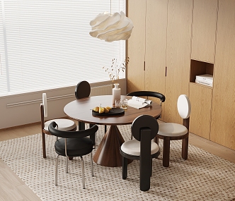 Middle style dining table and chair combination 3d model