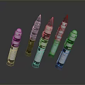 Various Detailed Rocket Models Displayed on Dark Background with Metallic Finishes