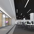 Modern Office Landscape Interior With Curved Ceiling Large Windows Green Plants Circular Seating And Columns