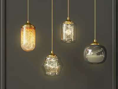 Modern Pendant Lights Design With Glass Shades Golden Bases Warm Light And Various Shapes 3d model