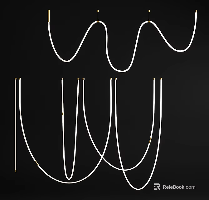 Elegant Modern White Chandelier with Curved Lines and Multiple Hanging Cords Design 3d model 