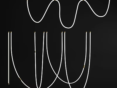 Elegant Modern White Chandelier with Curved Lines and Multiple Hanging Cords Design 3d model