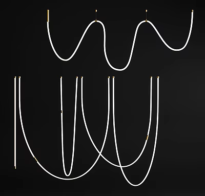 Elegant Modern White Chandelier with Curved Lines and Multiple Hanging Cords Design 3d model
