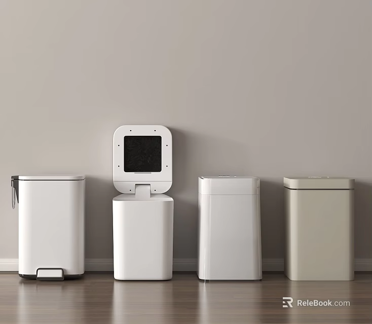 Modern Bathroom Trash Bins with Pedal Operated Design Neutral Colors and Different Styles 3d model 