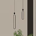 Modern Long Linear Pendant Lights with Golden Frame Hanging in Neutral Room and Green Plant