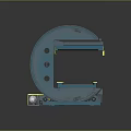 Blue Industrial Mechanical Equipment Featuring Curved Frame Platform Base and Yellow Accents