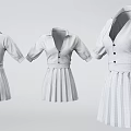 Stylish School Uniform Clothes With Light Blue Collared Shirts And Dark Blue Pleated Skirts