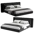 Modern Minimalist Double Bed With Black Headboard White Sheets And Gray Blanket 3d model