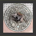 Elegant Sitting Bronze Dragon Sculpture On Pink Square Base With Circular Stone Plate